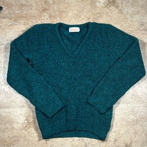 Womens Vintage 90s‎ Spunky V Neck Knit Aqua Sweater Made In USA